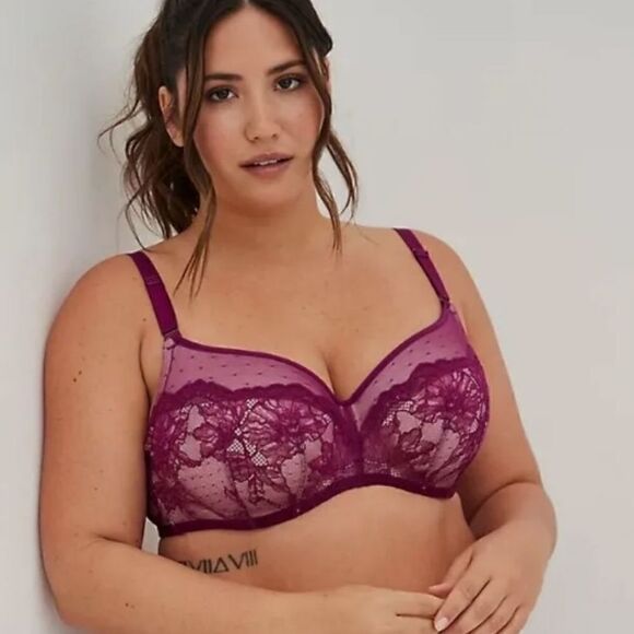 TORRID LIGHTLY LINED FULL COVERAGE BALCONETTE BRA DOTTED LACE W/ 360° 42G - Picture 2 of 5